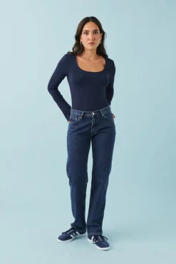 Discount Gina Tricot Low straight jeans Blauw