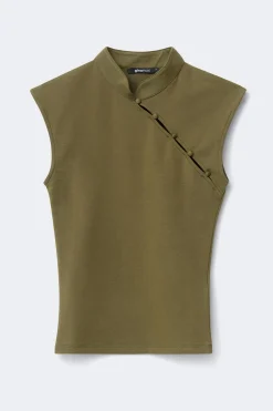 Clearance Gina Tricot Mandarin collar button top Groen