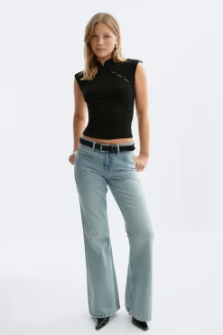 Hot Gina Tricot Mandarin collar button top Zwart