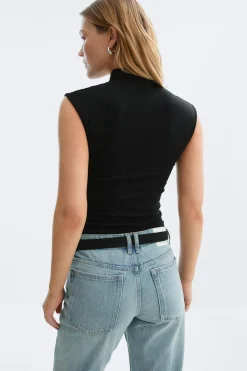 Hot Gina Tricot Mandarin collar button top Zwart
