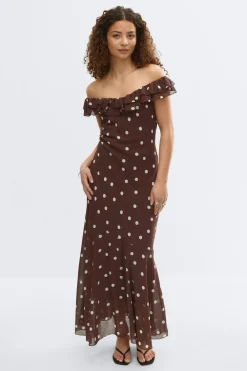 Sale Gina Tricot Maxi frill dress Bruin