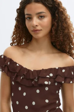 Sale Gina Tricot Maxi frill dress Bruin