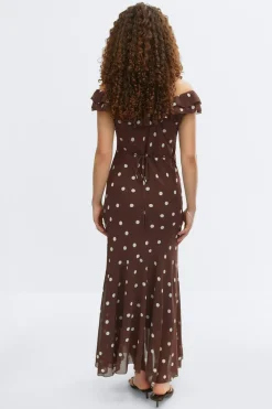 Sale Gina Tricot Maxi frill dress Bruin