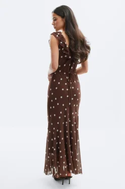 Sale Gina Tricot Maxi frill dress Bruin