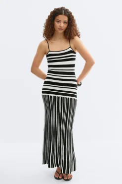 Outlet Gina Tricot Multistripe knitted dress Zwart