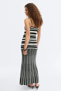 Outlet Gina Tricot Multistripe knitted dress Zwart