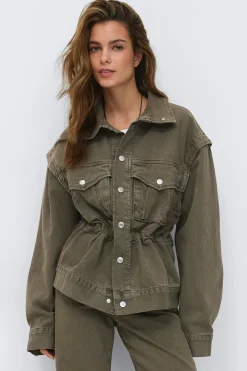 New Gina Tricot Office cargo denim jacket Groen