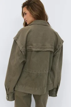 New Gina Tricot Office cargo denim jacket Groen