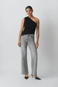 Outlet Gina Tricot One shoulder drapy top Zwart