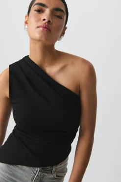 Outlet Gina Tricot One shoulder drapy top Zwart