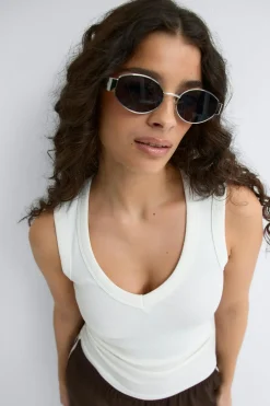 Online Gina Tricot Oval metal frame sunglasses Zwart