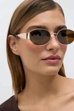 Sale Gina Tricot Oval metal frame sunglasses Bruin