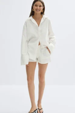 Best Gina Tricot Oversized linen blend shirt Wit