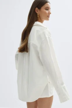 Best Gina Tricot Oversized linen blend shirt Wit