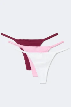 Sale Gina Tricot 3-pack cotton picot thong Wit