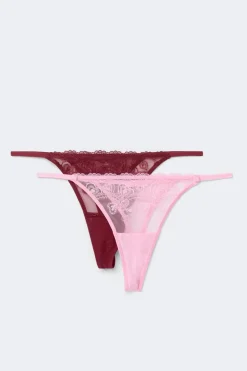 Best Gina Tricot 2-pack embroidery lace thong Roze
