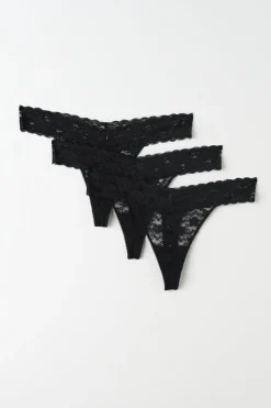 Gina Tricot 3-pack lace string Zwart