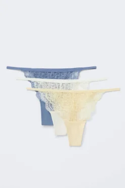Discount Gina Tricot 3-pack lace thong Blauw