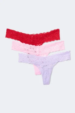 Clearance Gina Tricot 3-pack lace thong Paars