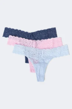 Best Gina Tricot 3-pack lace thong Blauw