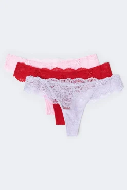 Gina Tricot 3-pack scallop lace thong Roze