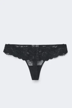 Discount Gina Tricot 3-pack scallop lace thong Zwart