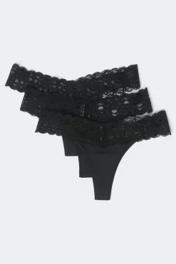 Outlet Gina Tricot 3-pack soft micro thong Zwart