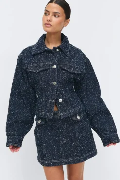 Gina Tricot Peplum boucle denim jacket Blauw