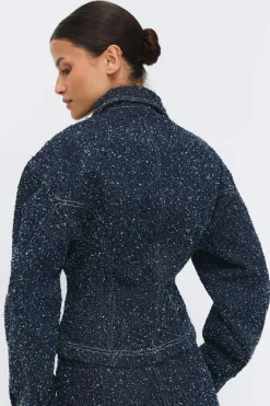 Gina Tricot Peplum boucle denim jacket Blauw