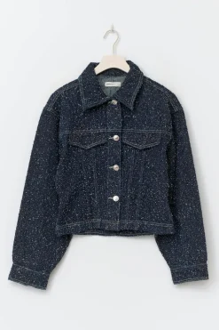 Gina Tricot Peplum boucle denim jacket Blauw