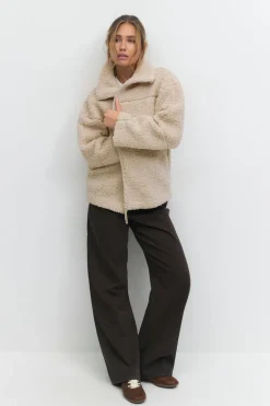 New Gina Tricot Pile zip jacket Beige