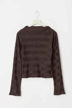 Discount Gina Tricot Pleated funnel neck top Bruin