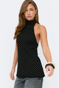 Clearance Gina Tricot Polka dot knitted top Zwart