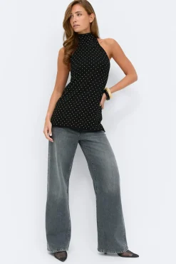 Clearance Gina Tricot Polka dot knitted top Zwart