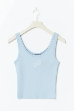 Outlet Gina Tricot Print rib tank Blauw