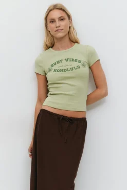 Online Gina Tricot Printed tight top Groen