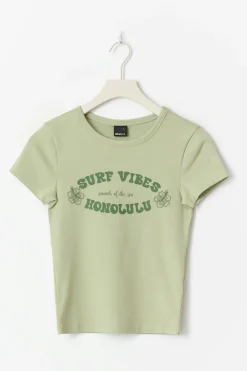 Online Gina Tricot Printed tight top Groen