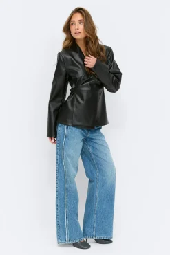 Online Gina Tricot Pu wrap blazer Zwart