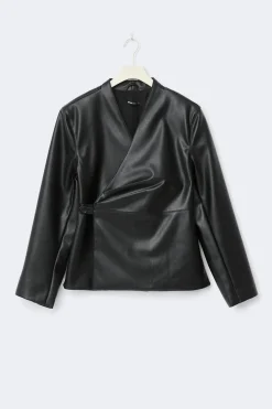 Online Gina Tricot Pu wrap blazer Zwart