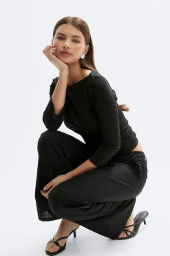 Online Gina Tricot Quarter sleeve boatneck top Zwart