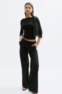 Online Gina Tricot Quarter sleeve boatneck top Zwart