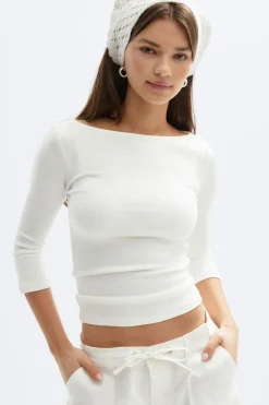 Clearance Gina Tricot Quarter sleeve boatneck top Wit
