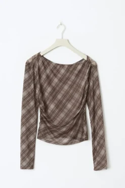 Outlet Gina Tricot Ruched mesh top Bruin