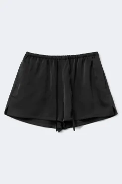 Gina Tricot Satin drawstring shorts Zwart