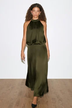 Gina Tricot Satin halterneck maxi dress Groen