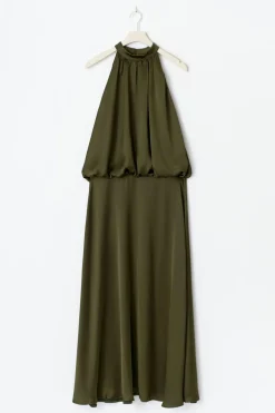 Gina Tricot Satin halterneck maxi dress Groen