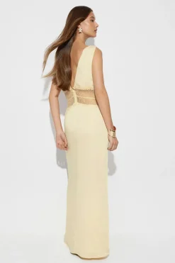 Outlet Gina Tricot Satin lace maxi dress Geel