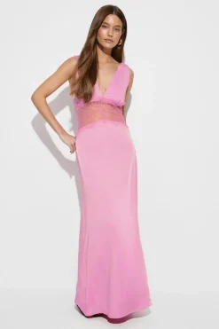 Sale Gina Tricot Satin lace maxi dress Roze