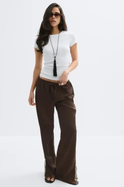 Clearance Gina Tricot Satin lace trousers Bruin