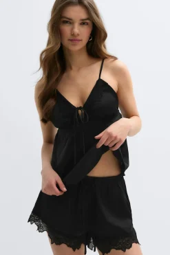 New Gina Tricot Satin loungewear singlet Zwart